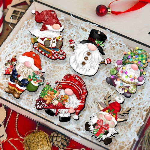 JOPHMO 24 Pieces Christmas Gnome Wooden Ornaments Wood Hanging Decorations for - Picture 4 of 7