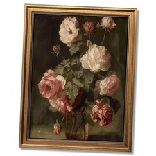 Gold Framed Wall Art Vintage Flower Vase Painting 16"L x 12"W flower vase