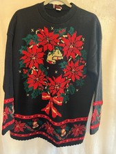 VTG Made In USA Nutcracker Holiday Sweater Women’s LG Festive Poinsettias.NC156