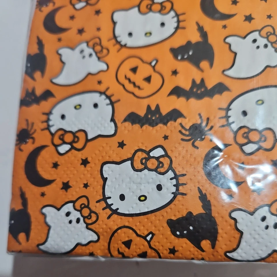 Sanrio Hello Kitty Halloween Papel Bebidas Servilletas Fiesta Paquete de 40 10"x10" 3 Capas Foto 2 de 4