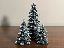 Dept 56 Village Evergreen Trees Cold Cast Porcelain Set Of  3