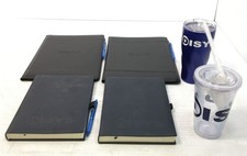 New DISY Branded Office Lot of 6 Itemss Notebook and Covered Drink Cups, Straw