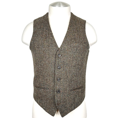 TOPMAN x Harris Tweed Brown Tones, Gray & Teal Green Waistcoat Vest Size 38