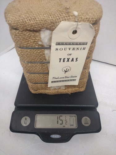 Vintage Cotton Bale Souvenir From Texas - Small 1 Lb Miniature Lone Star State - Picture 2 of 2