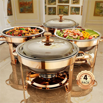 Rose Gold 4-Pack 5QT Round Stainless Steel Chafing Dishes for Buffets