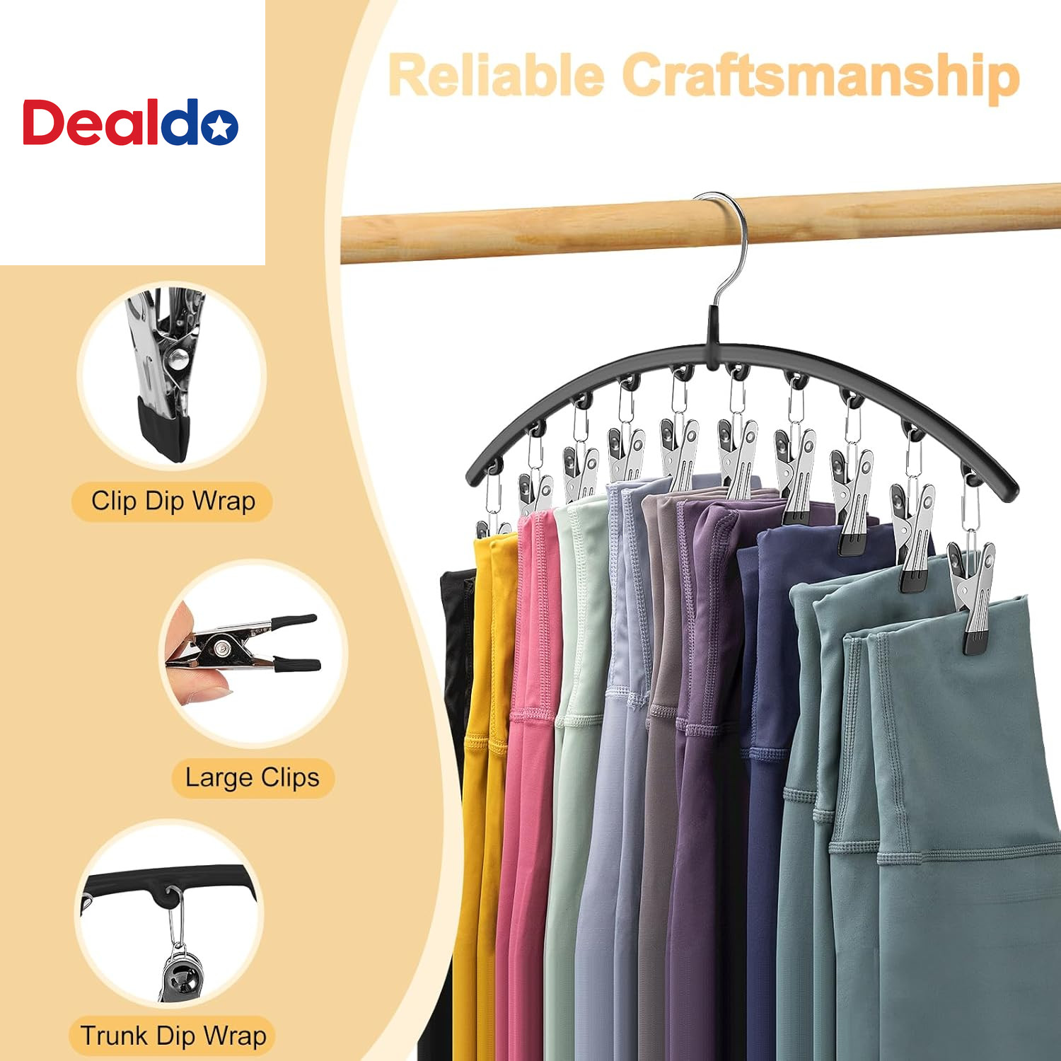 Legging Organizer for Closet, Metal Yoga Pants Hangers 2 Pack W/10 Clips Holds 2