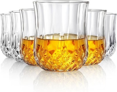Diamond Whiskey Glasses Set of 6 with Compact Size, Premium Crystal Bourbon Scot