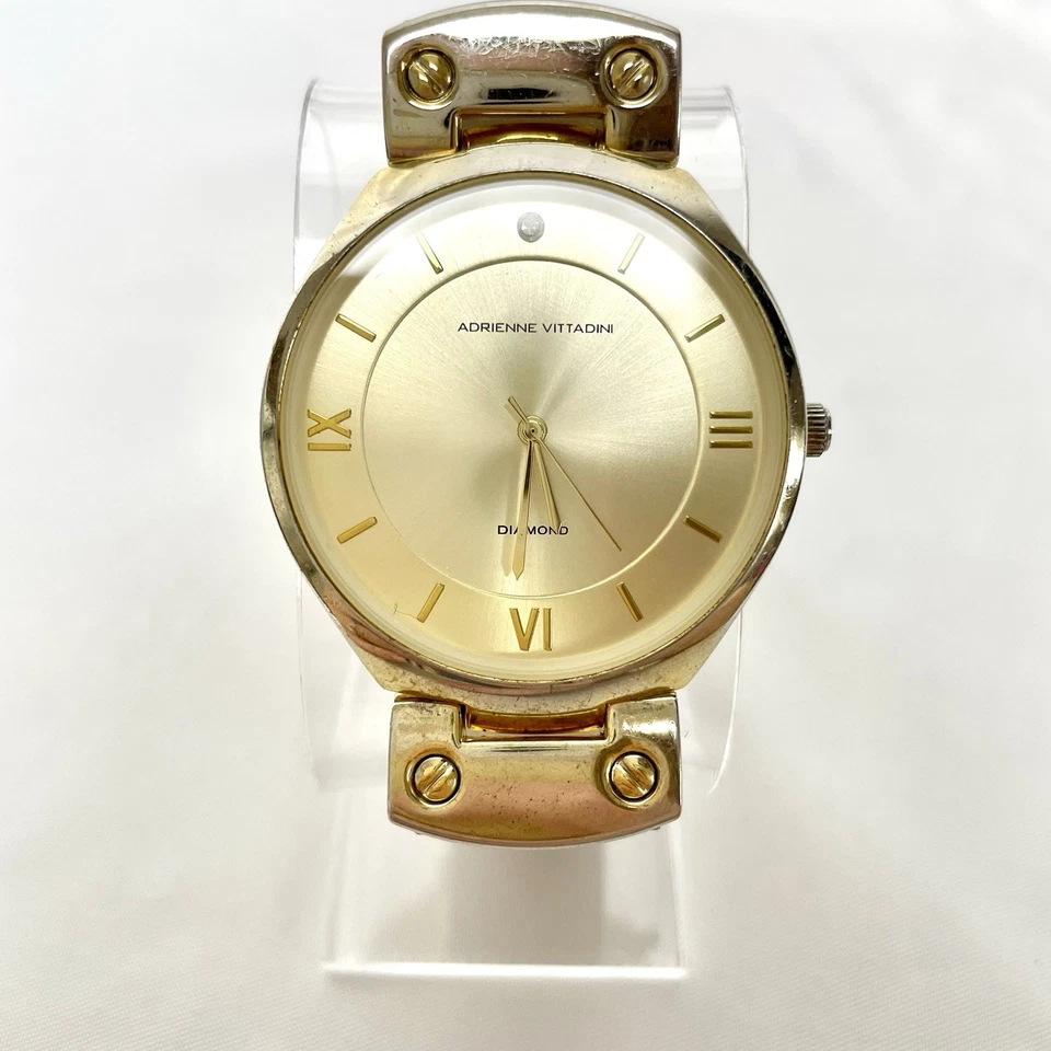 Adrienne Vittadini ADD9553 Gold Tone Quartz  Watch Tan Band NEW BATTERY Foto 2 de 4