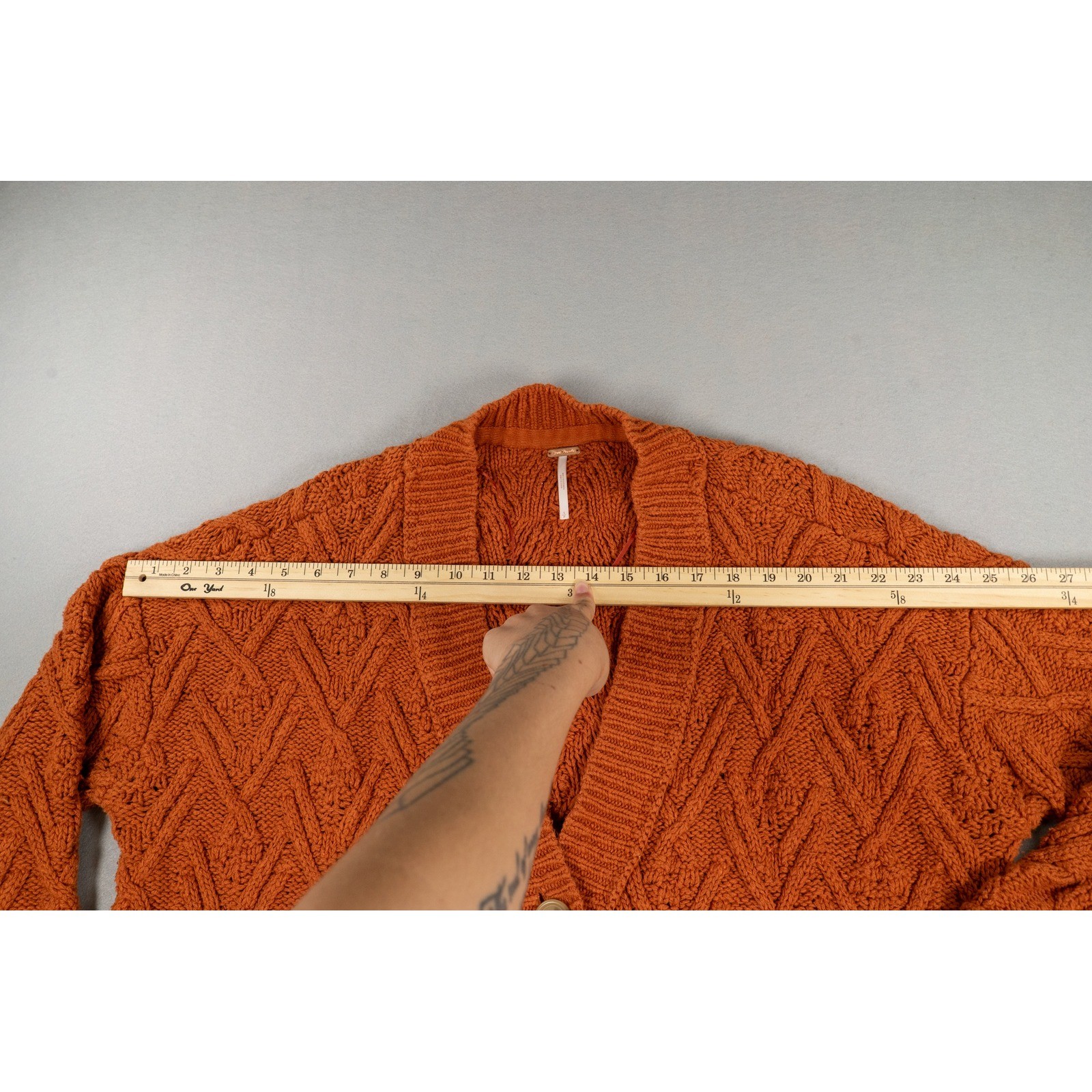 Free People Orange Montana Cable Cardi Sweater Oversized Button Front Small image 5