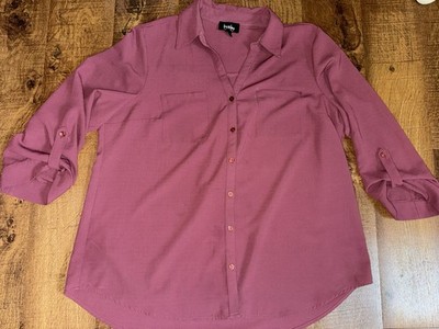 By & By Button Up Blouse Womens Medium Purple Blue Long Sleeve Collar Shirt Top