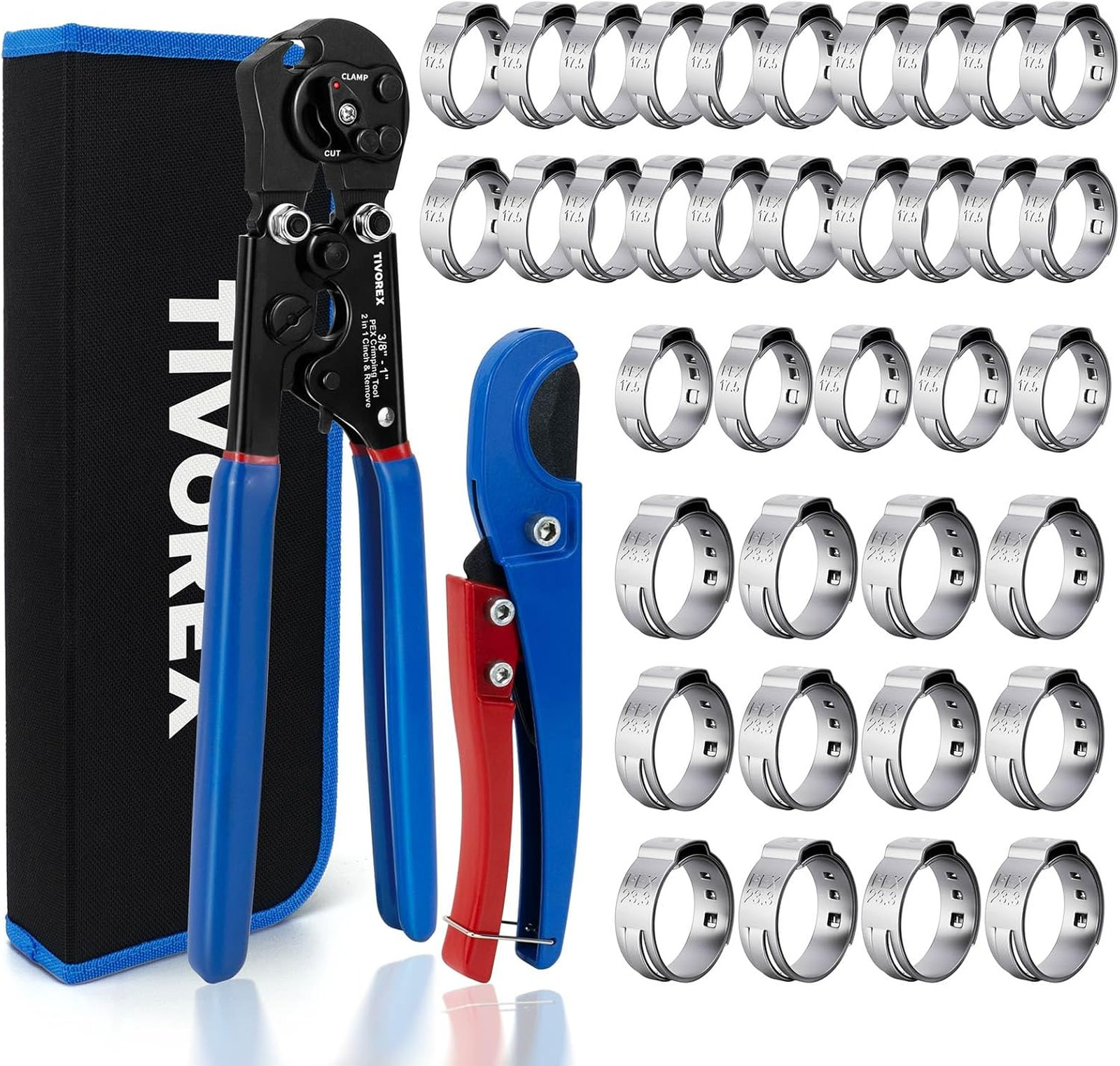 PEX Crimping Tool Kit, Ratchet Pex Clamp Tool with Cinch & Removal