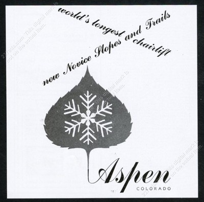 1947 Aspen ski area Colorado aspen leaf logo art vintage print ad
