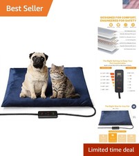 Luxury Pet Heating Pad - 6 Adjustable Settings, Waterproof, 28x20 in Navy Blue