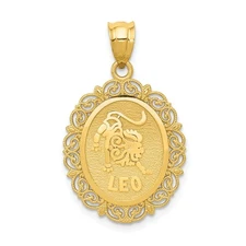 14k Yellow Gold Leo Pendant for Women Filigree Medallion Lion Zodiac Necklace