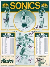 1978-79 NBA Champs Sonics Auto 19x25 Poster 9 Sigs Fred Brown Lenny Wilkens MCS