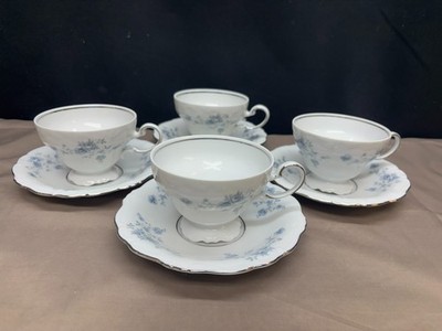 J.  Haviland ''BLUE GARLAND''  Germany ~ Set of 4 ~ Tea Cups & Saucers ~ 2 3/8'' Ta