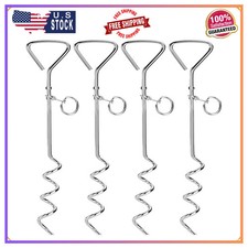 4 Pack 16 Inch Dog Stake Metal Spiral Anchor Tie Out with Ring for Dogs