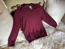L.L. Bean men's soft cotton cashmere burgundy V-neck classic sweater NEW size M