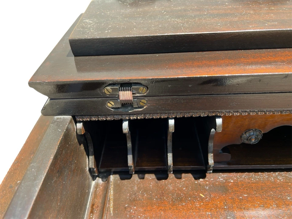 Antique Walnut Spinet Writing Desk Ornate Flip Top - Image 4 of 4