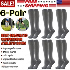 6-Pairs Compression Socks Graduated Support Men Women Athletic Relief Stocking