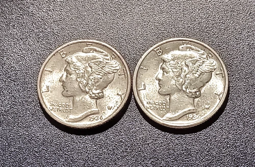 Lot of (2) Choice BU 1936-P Mercury Dimes