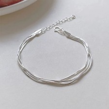 Fashion 925 Sterling Silver Bracelets for Women Simple Korean Multi Layer Coil A