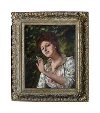 Victorian Oil Painting Alfred Mendoza 1867 Woman Smoking Portrait Original Art
