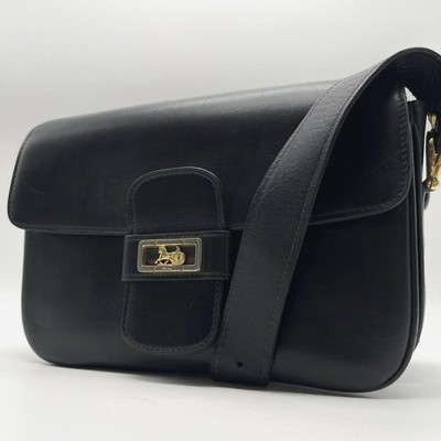 CELINE Vintage Carriage Logo Calf Leather Shoulder Bag in Navy Blue Used Ex+Auth