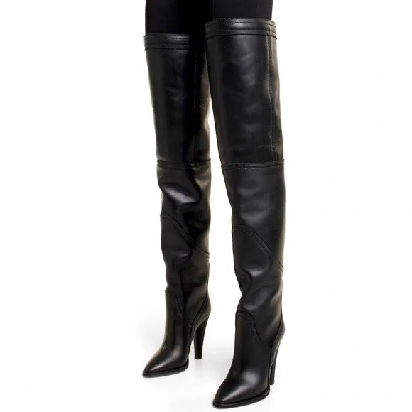 Stivali neri sopra il ginocchio in pelle Saint Laurent Kensington 110 nuovi con scatola 40 EU