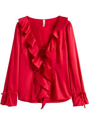 Neu Satin-Bluse mit tiefem V-Ausschnitt Gr. 44 Magentarot Damen-Shirt Tunika