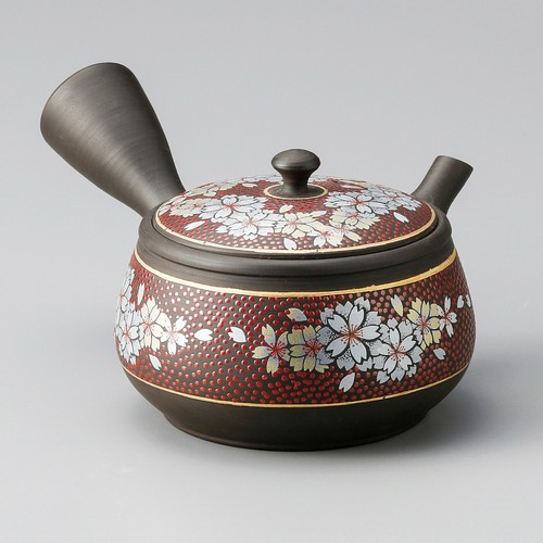 Teapot Kyusu TOKONAME KUTANI WARE Cherry Blossoms Ceramic Mesh Red Grains Japan - Picture 1 of 12
