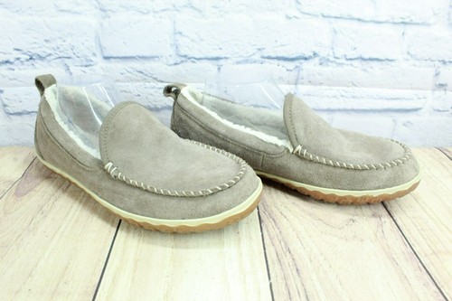 LL Bean Women's Cement Suede Fleece Lined Mountain Moccasin Slippers Size 10 M - Picture 3 of 9