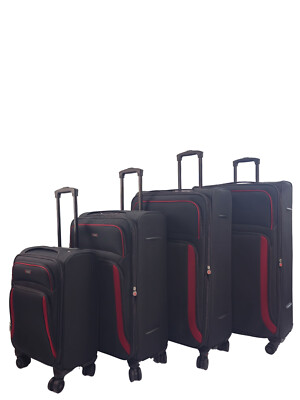 Eagle Luggage Schwarzes Softshell Reisekoffer Set 4 Rollen Carry On