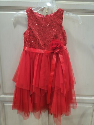 RARE EDITIONS Young Girls Holiday/Party/Christmas Skater Dress Red size 6  Sequin | eBay
