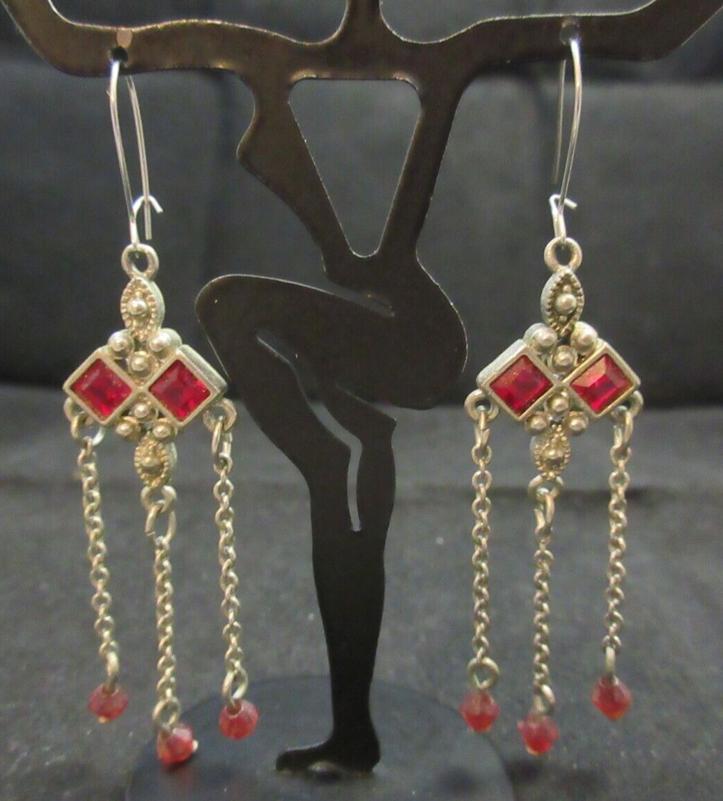 Vintage Ruby Red Rhinestone Dangle Chains Kidney … - image 3