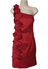 Adrianna Papell Medium Red one shoulder cocktail dress ruffles padded stretch