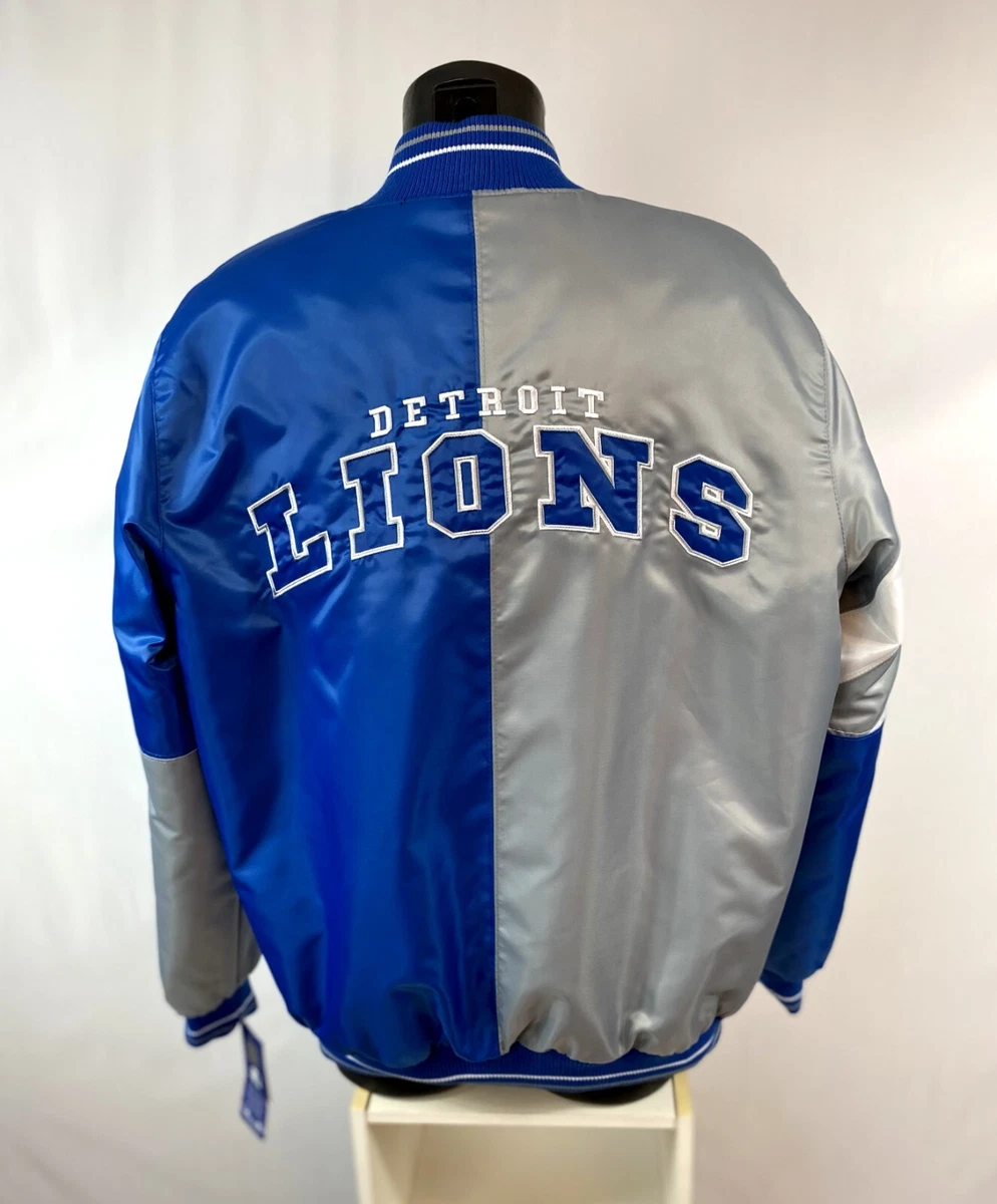 DETROIT LIONS Starter 50/50 SILVER/BLUE Snap Down Jacket M L XL 2X