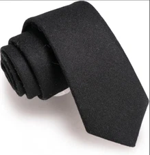 2.4" Cotton Necktie Solid Mens Cashmere Wool Skinny Tie 75% Cashmere-black