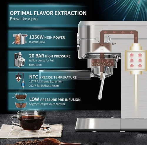 Macchina da caffè espresso professionale compatta 20 bar con friggitrice latte/bacchetta vapore - Foto 5 di 5
