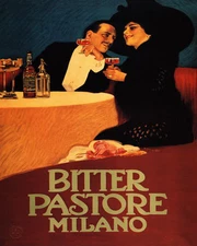 POSTER BITTER PASTORE MILANO ITALIAN COUPLE DRINKING VINTAGE REPRO FREE S/H