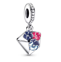 Charm AnhäNger FüR Armband Postkarte StiefmüTterchen Silber Bunt Geschenkidee