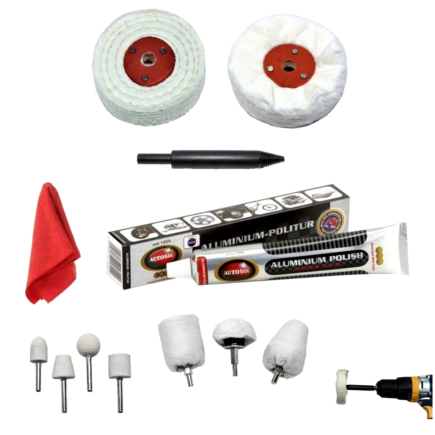 Autosol Aluminium Brass Alloys Polish Polishing Kit 3in Mops 12pc