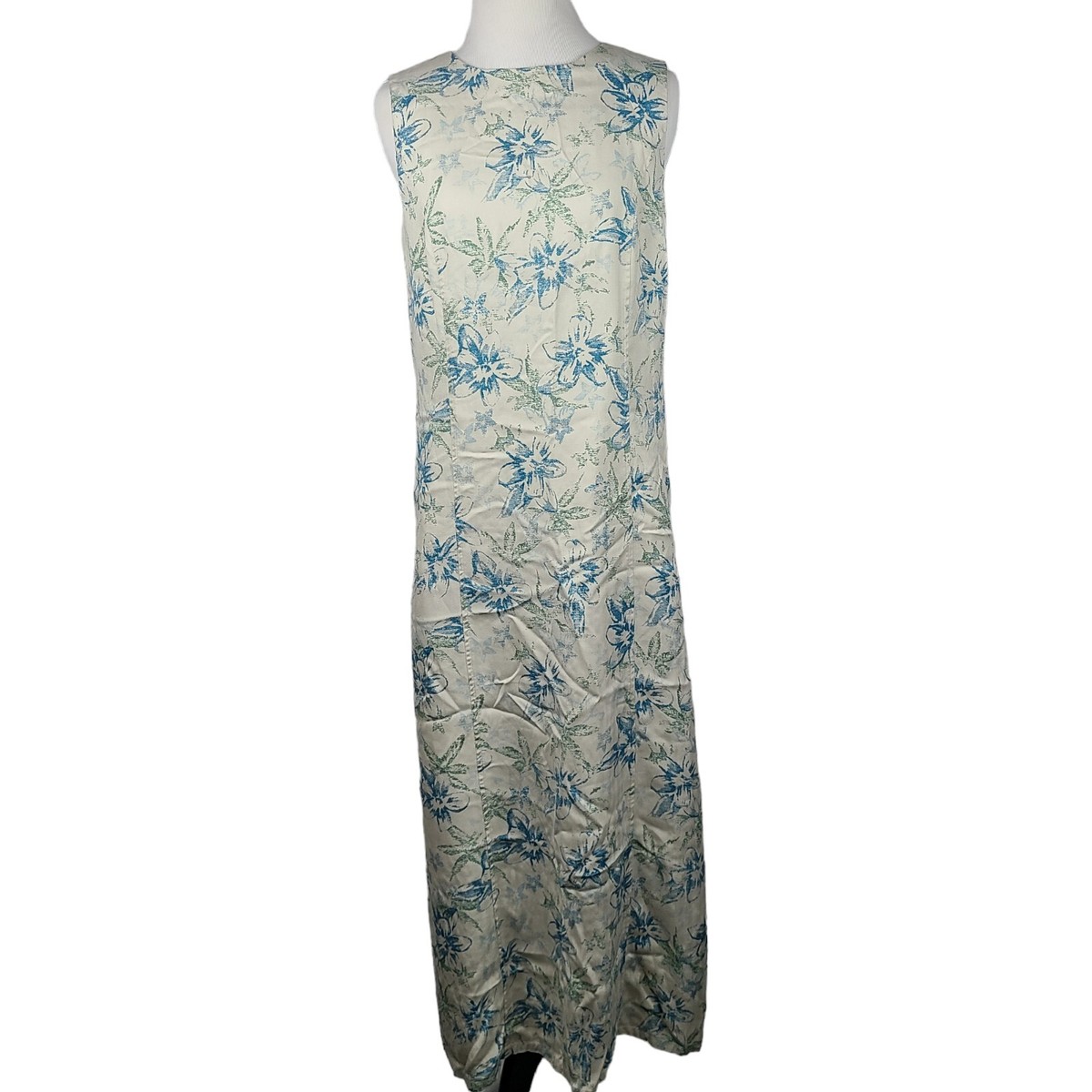 pendleton silk dress Pendleton Cream & Blue Floral Silk Maxi Dress Women's Size Small