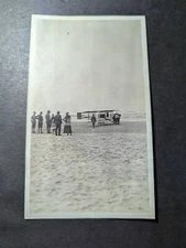 Mint USA PPC Aviation Postcard W Hall Oregon People and Biplane on Beach