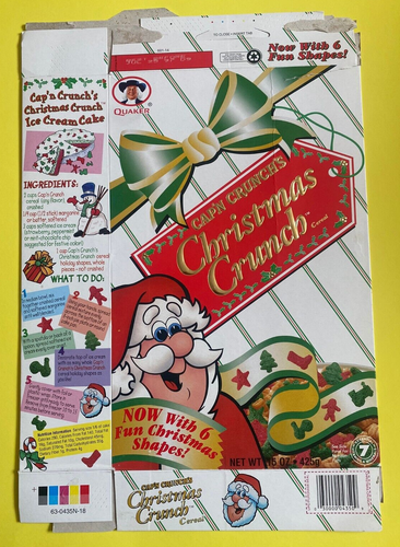 1996 Quäker Cap'N Crunch's Christmas Crunch Müsli leere Vitrine Box - Bild 1 von 2