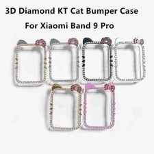 Cute 3D Diamond KT Cat Bumper Case For Xiaomi Mi Band 9 Pro Bling PC Frame Cover