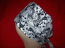 Men/Women Surgical Scrub Cap Lined Butterflies Black and White Very 100 Cotton