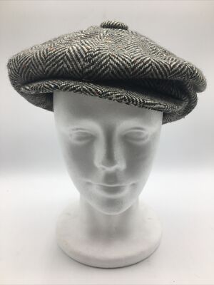Vintage Young An YA Golf Hat Newsboy Cap Wool Tweed Black White Herringbone S