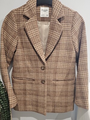 Womens Abercrombie Fitch Brown Plaid Dad Coat With Pockets