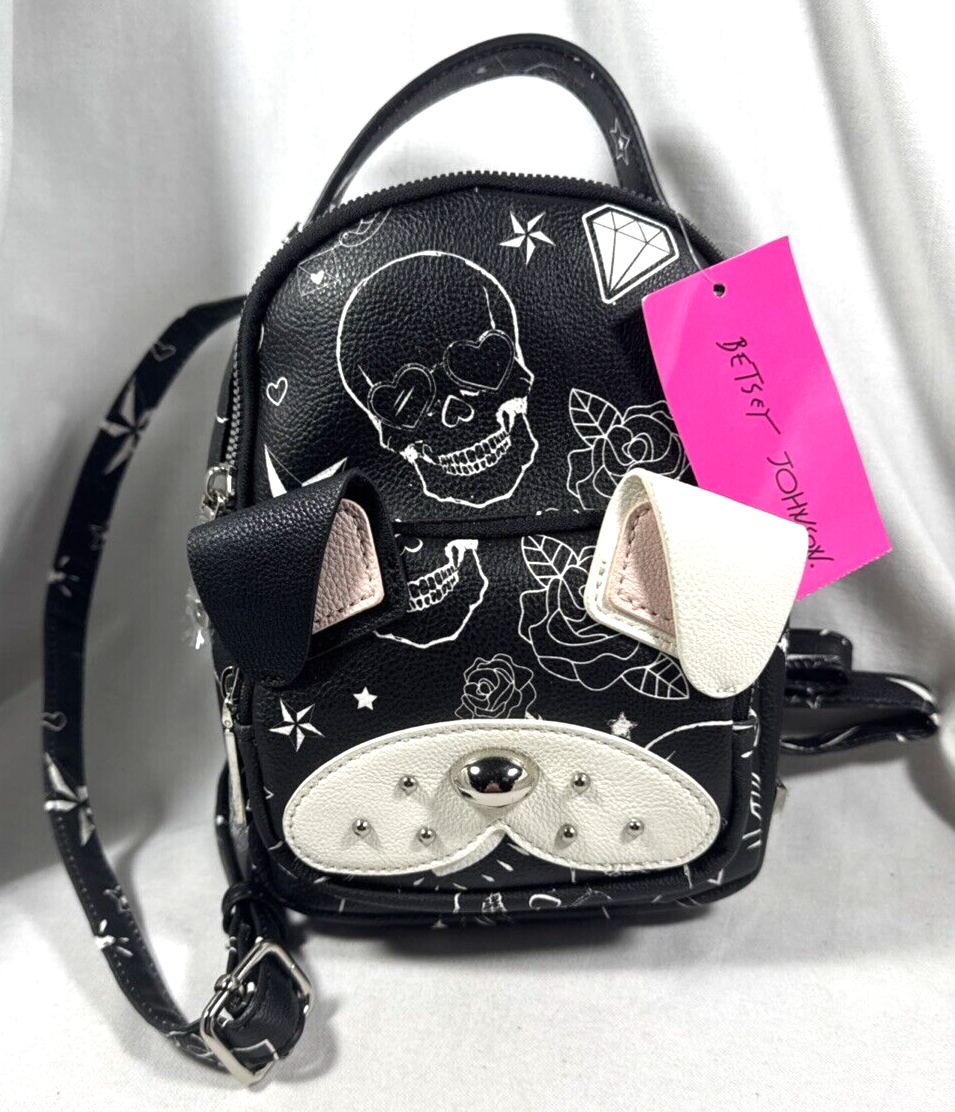 NEW RETIRED BETSEY JOHNSON DOG PUPPY SKULL XOBAYBEE MINI BACKPACK PURSE - Main Image